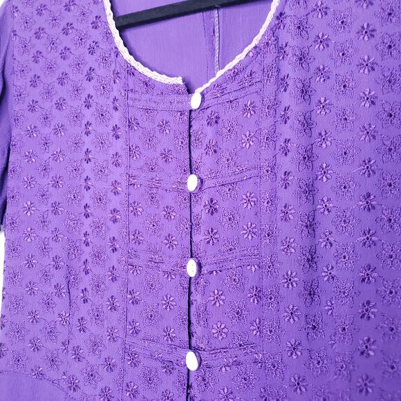 Vintage Purple Rayon Short Sleeve Maxi Dress Flowy Cottage Core Size 8P - Picture 7 of 10